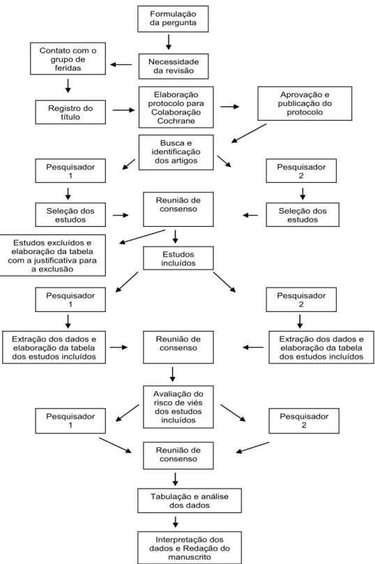 Figura 1 :  Fluxograma da estratégia de elaboração de uma revisão sistemática pela  Colaboração Cochrane