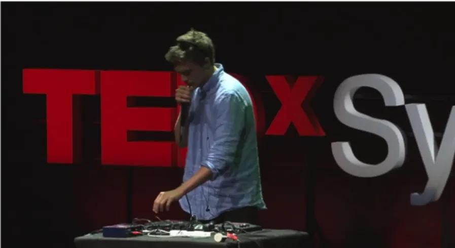 Figura 2 - Tom Thum a construir uma música ao vivo  (Beatbox brilliance: Tom Thum at TEDxSydney)