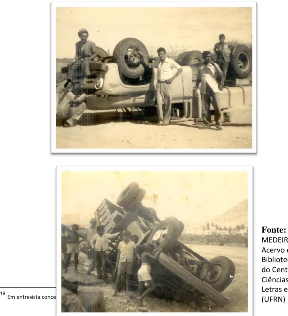 Figura 13 e 14  – tombamentos de caminhões carregando  materiais para a construção da barragens do Gargalheiras  (1955-1958) 