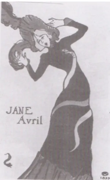 Fig. 12 O poster de Jane Avril criado em 1889 por Toulouse Lautrec, reflecte a  influência das estampas orientais, bem como as linhas sinuosas e o desenho as  típicas letras da litografia Art Noveau