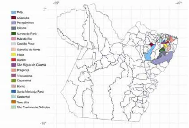 Figura 1: Municípios e localização das áreas de coleta de G. barbadense no estado 