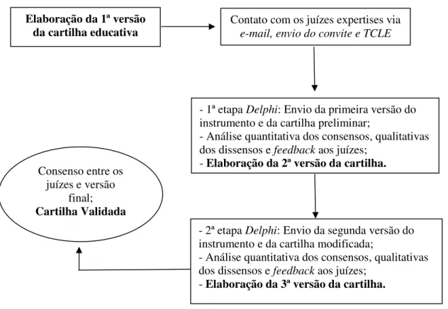 Figura 3 - Fluxograma de execução da técnica Delphi para validação do instrumento. Sobral,  2018