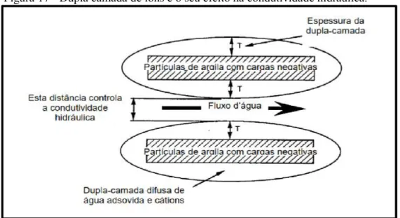 Figura 17 - Dupla camada de íons e o seu efeito na condutividade hidráulica. 