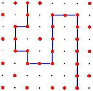 Figura 2.5: Malha 2 com tamanho 8x8 cujos vétices de 2 estão em vermelho e ligações de 2 estão