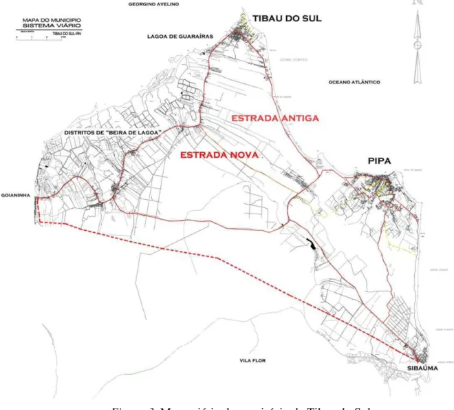Figura 3.  Mapa viário do município de Tibau do Sul  (fonte: Prefeitura Municipal de Tibau do Sul, editado por Maurício Muli) 