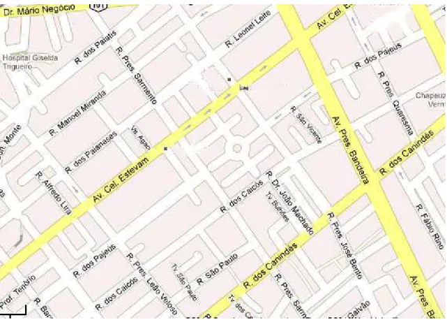 Figura 2. Representação esquemática das duas vizinhanças investigadas (extraído e adaptado de Google 