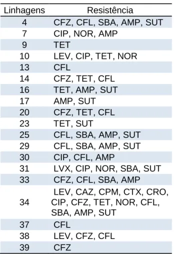 Tabela  2.  Perfil  de  suscetibilidade  os  isolados  e  linhagens  de  E.coli  UPEC  a  diferentes  agentes  antimicrobianos  pelo  teste de CIM do sistema VITEK2 