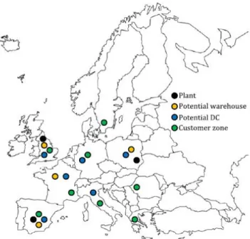 Figure 5 The possible locations for the network of the case study.
