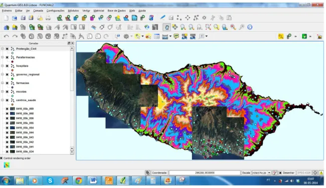 Figura 30 - Projeto criado com os ortofotomapas, MDT e POIs da ilha da Madeira.