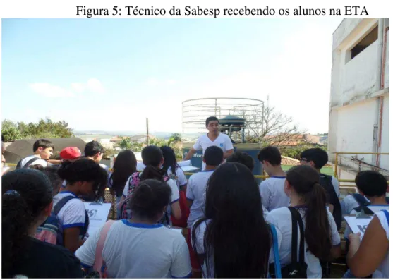 Figura 5: Técnico da Sabesp recebendo os alunos na ETA 