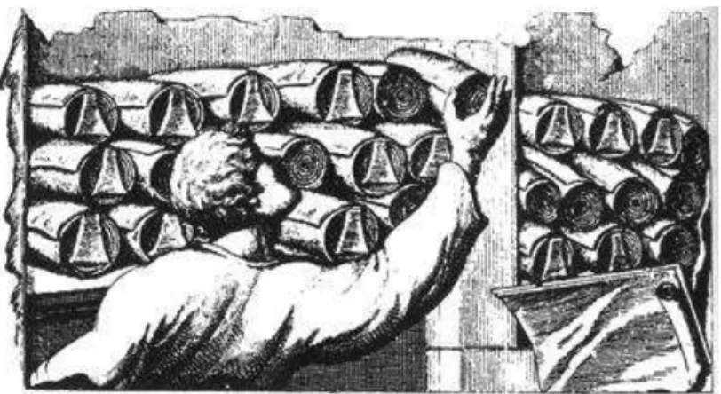 Figura 8  – Gravura copiada de um baixo-relevo mostrando o método de guardar rolos na Roma antiga