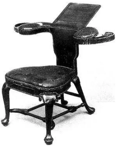 Figura 9  – Cadeira de rinha de mogno com estofo de couro, em 1720.  Fonte: Manguel (2001)
