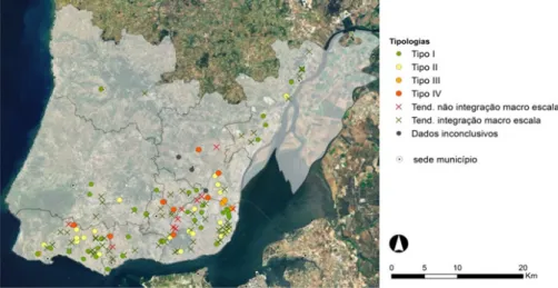 Figura 4. Bairros sociais na Grande Lisboa segundo tipologia de integração urbana.