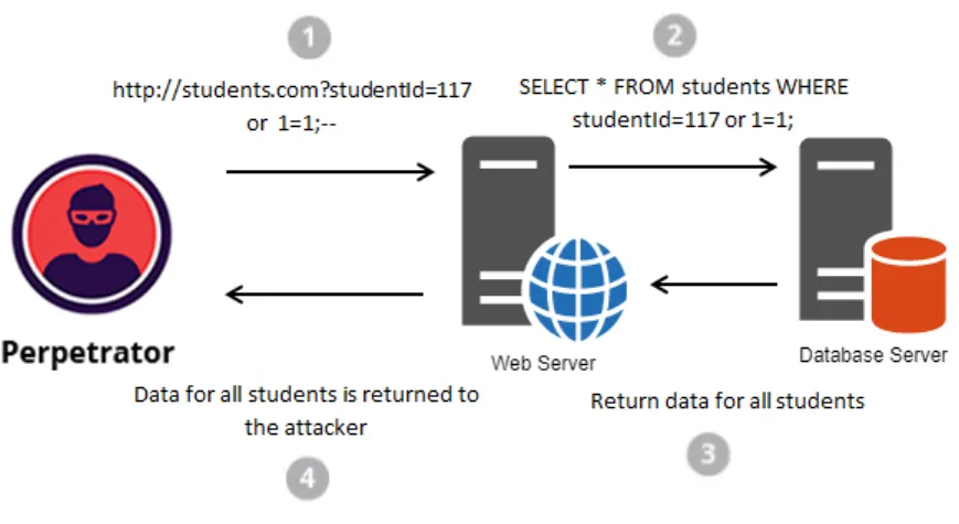 Figure 2.1: An example of the steps to perform an SQLi attack.
