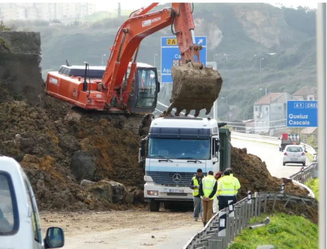 Fig. 0.2 - CREL interrupted by the landslide. Source: Sérgio Cruz de Oliveira, CEG, IGOT, Universidade de  Lisboa, 24/01/2010 