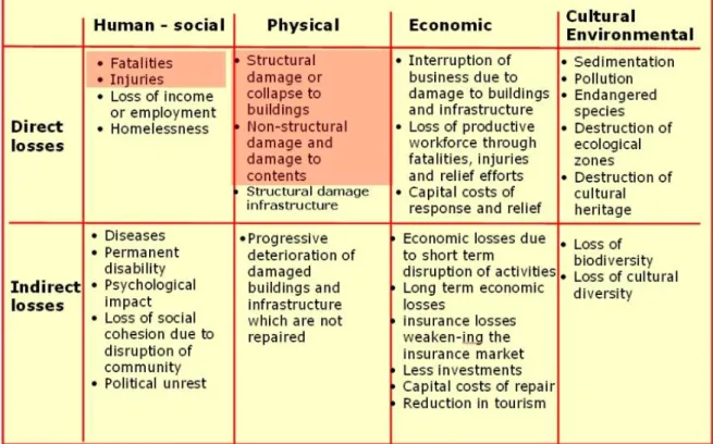 Fig. 0.3 - Overview of types of loss resulting from natural hazards. Source: van Westen and Kingma, 2009 