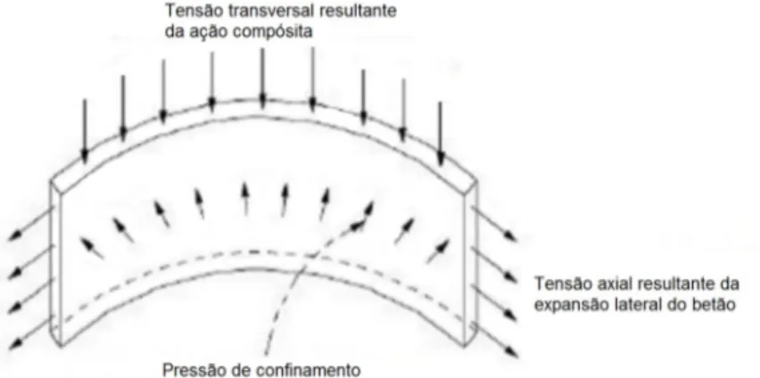 Figura 2.7: Estado triaxial de extens˜ao por confinamento de FRP (fib (2001))