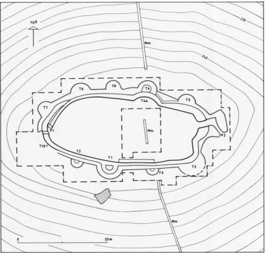 Fig. 2.—Simplified reading of the ground plan of Cerro do Castelo de Santa Justa  (Gonçalves, 1989)