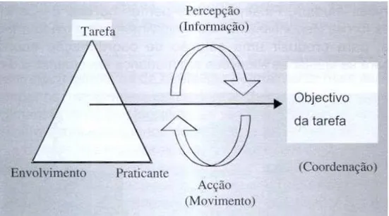 Figura  12:  Como  emerge  a  coordenação  e  controlo  da  acção  a  partir  da  interacção  dos  constrangimentos chave (Davids &amp; Araújo, 2005)