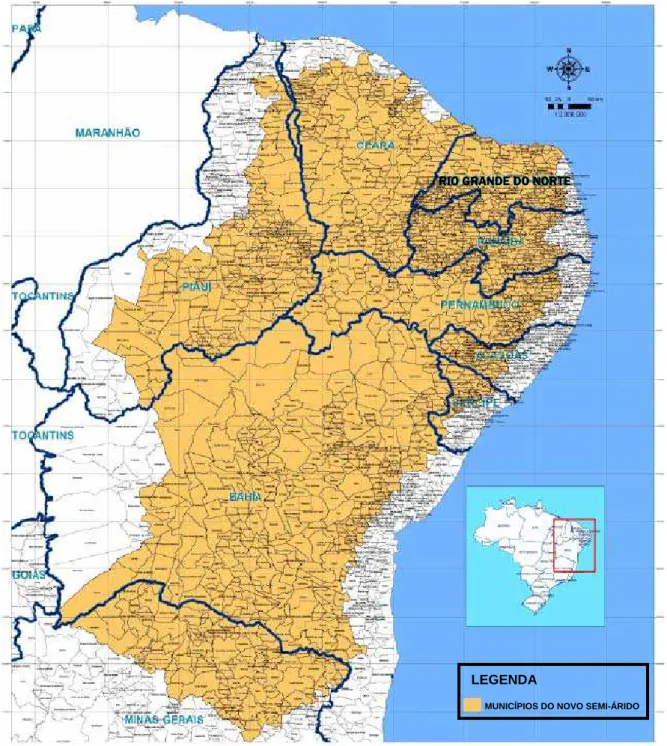 Figura 1: Mapa do semi-árido. Fonte: Nova delimitação do semi-árido brasileiro (BRASIL, MI, 2005) 