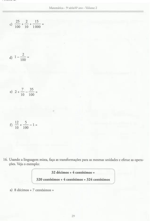 Figura 9 -  Operação com decimais. Página 29 do Caderno do Aluno, Ensino Fundamental 5ª Série/6º Ano,  Volume 2