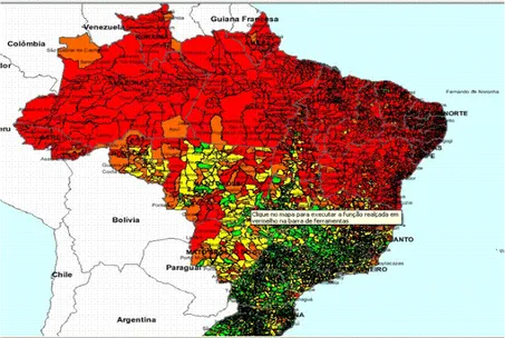 Figura 2: Mapa do Brasil, representando a taxa de alfabetização de crianças de 8 anos (IBGE 2010)