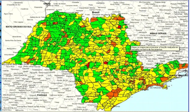 Figura 3: Mapa do Estado de São Paulo sobre a taxa de alfabetismo de crianças de 8 anos (IBGE 2010) 