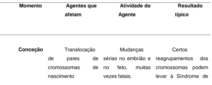 Tabela 1- Agentes causadores da Multideficiência  Momento  Agentes que 