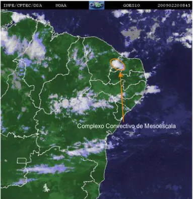 Figura   05   –   Complexo   Convectivo   de  Mesoescala (CCM) na imagem de satélite  GOES,   canal   infravermelho   do   dia   20   de  fevereiro de 2009, às 17h (hora local)