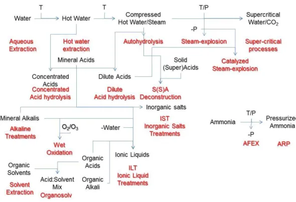 Figure 1-7 Different biomass fractionation processes and their associations 