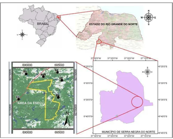 Figura 1. Localização Geográfica do município de Serra Negra do Norte, em destaque a ESEC Seridó