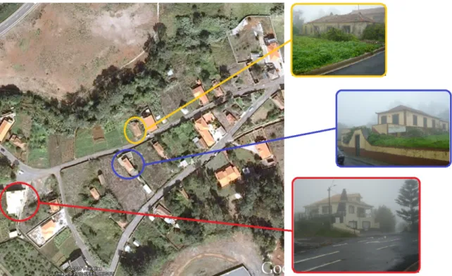 Figura 2.15 – Orientação das fachadas envidraçadas de casas face à radiação solar no sítio dos  Prazeres, Ilha da Madeira