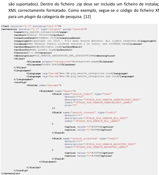 Figura 3 - Código XML do ficheiro de instalação do plugin [12] 