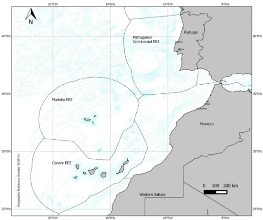 Figura 5 – Localização geográfica das áreas de amostragem no Atlântico nordeste (Fonte: DSI/DRP)