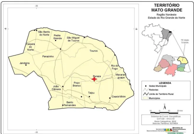 Figura 1: Localização do Território de Mato Grande (destaque para o município de Pureza) 