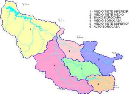 FIGURA  3  -  As  sub-bacias  que  compõem  a  Bacia  Hidrográfica  dos  Rios  Sorocaba e Médio Tietê