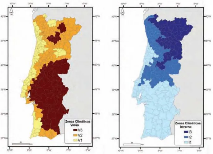 Figure 4.1: Summer and winter climate zones in Portugal  Source: EnerBuilding.eu (16/04/2010) 