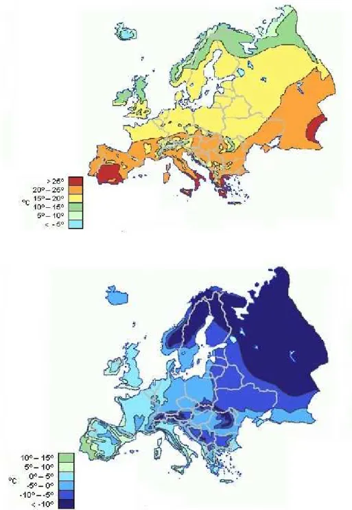 Figure 4.2: Summer and winter climate zones in Europe  Source: Grolier online passport 