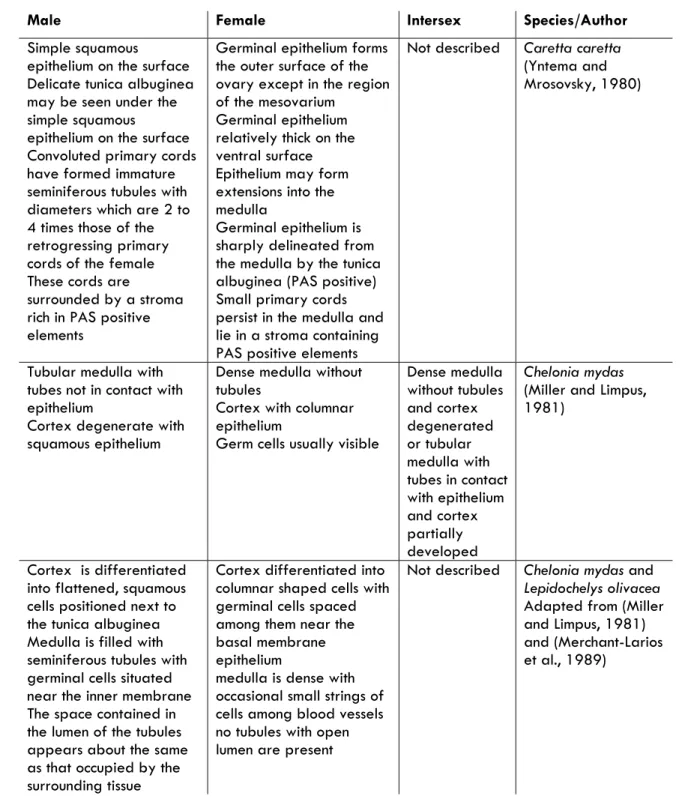 Table 2 - Published criteria for hatchling’s sex assignment. 