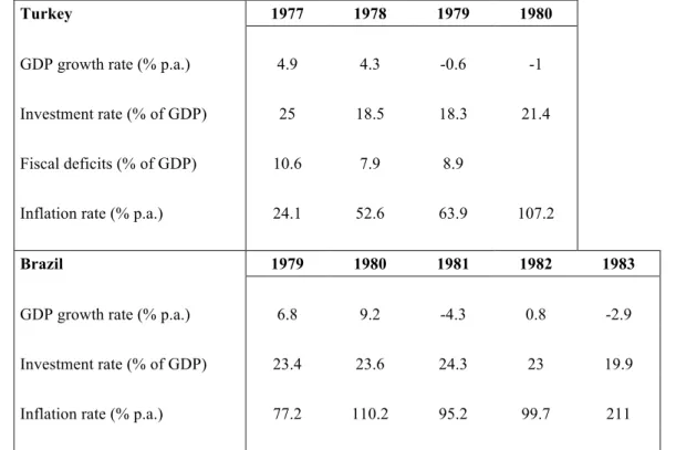 Table 5.9 Economic performance of Brazil and Turkey during their respective debt crisis  