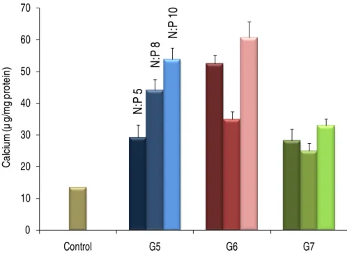 Figure 8. Von Kossa staining showing matrix mineralization. (A) Non transfected MSCs were compared with MSCs  transfected with a plasmid DNA containing the hBMP-2 gene using PAMAM dendrimers of generations (B) 5, (C) 6  and (D) 7 at a N:P charge ratio of 1