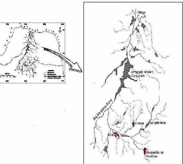 Figura 1: Localização da área de estudo com destaque para os reservatórios Gargalheiras,  