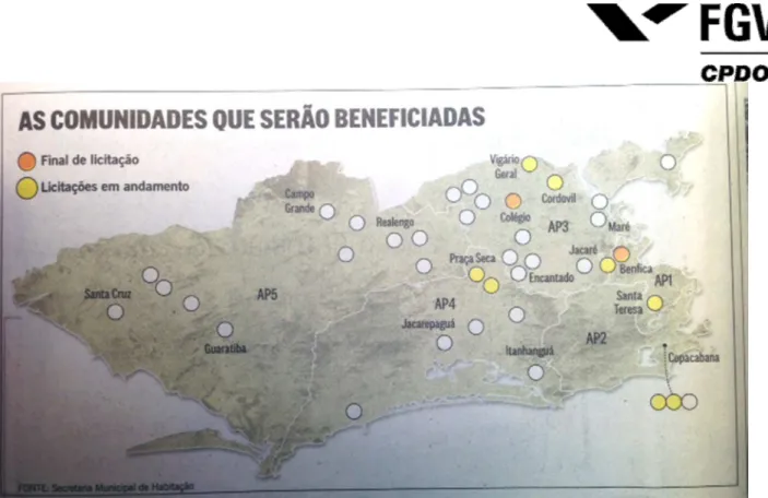 Fig. 8- Mapa do andamento da implantação Morar Carioca - fonte: Jornal O Globo - 18/05/201                               
