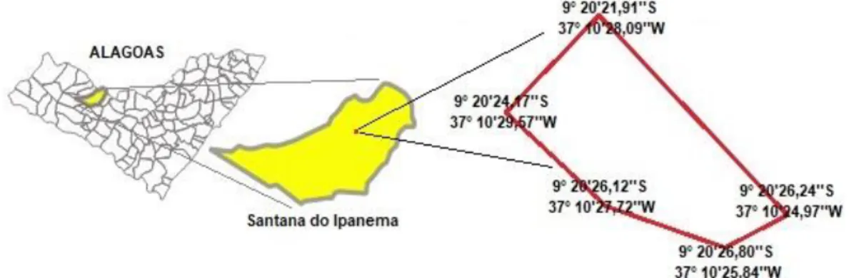 Figura 1: Área de estudo e sua localização no município de Santana do Ipanema. 