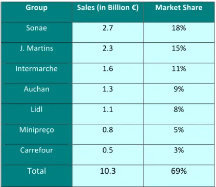 Figure   5   -­‐   Sales   and   market   share   of   the   biggest   retailers   in   2007