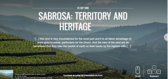 Fig. 2. Frontpage from the virtual exhibition Sabrosa: Território e Património (2016) at Google Arts &amp; Culture Available at &lt;https://goo.gl/v8pjHp&gt;