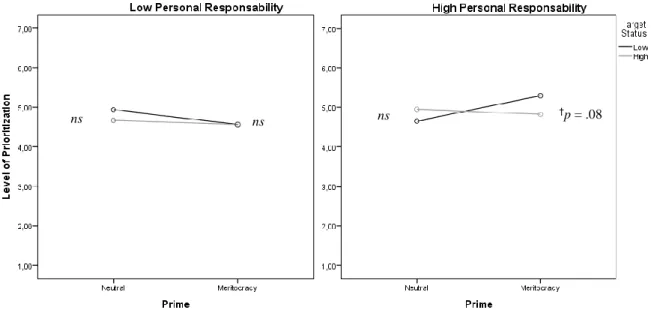 Figure 1. Prioritization of patients for a heart transplant, as a function of Meritocracy salience  and Target Status at each level of Personal Responsibility