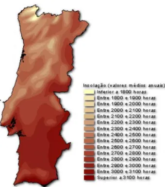 Figura 2.5  –  Insolação global anual em Portugal Continental [17] 