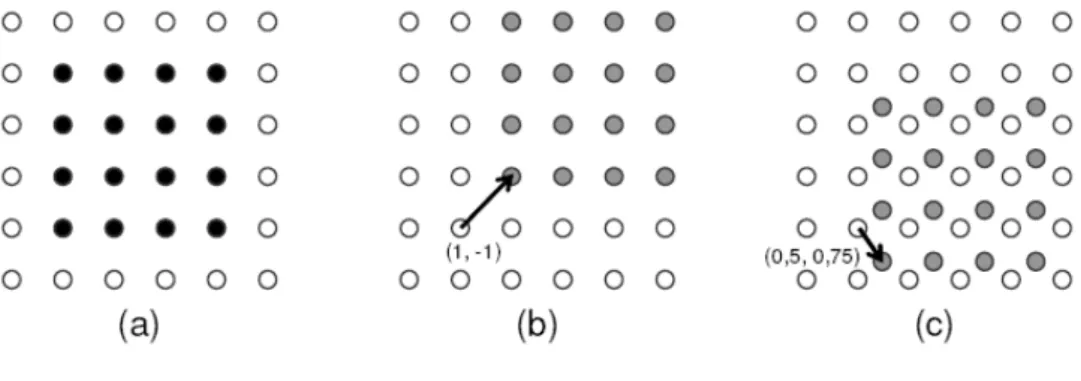 Figura 13. Estimação de movimento inteira, ½ de pixel e ¼ de pixel  Fonte: (CARVALHO, 2007) 