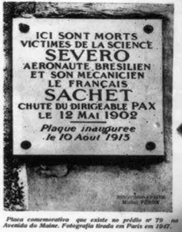 Figura 07: Placa em homenagem a Augusto Severo e George Sachet, Paris/França. 